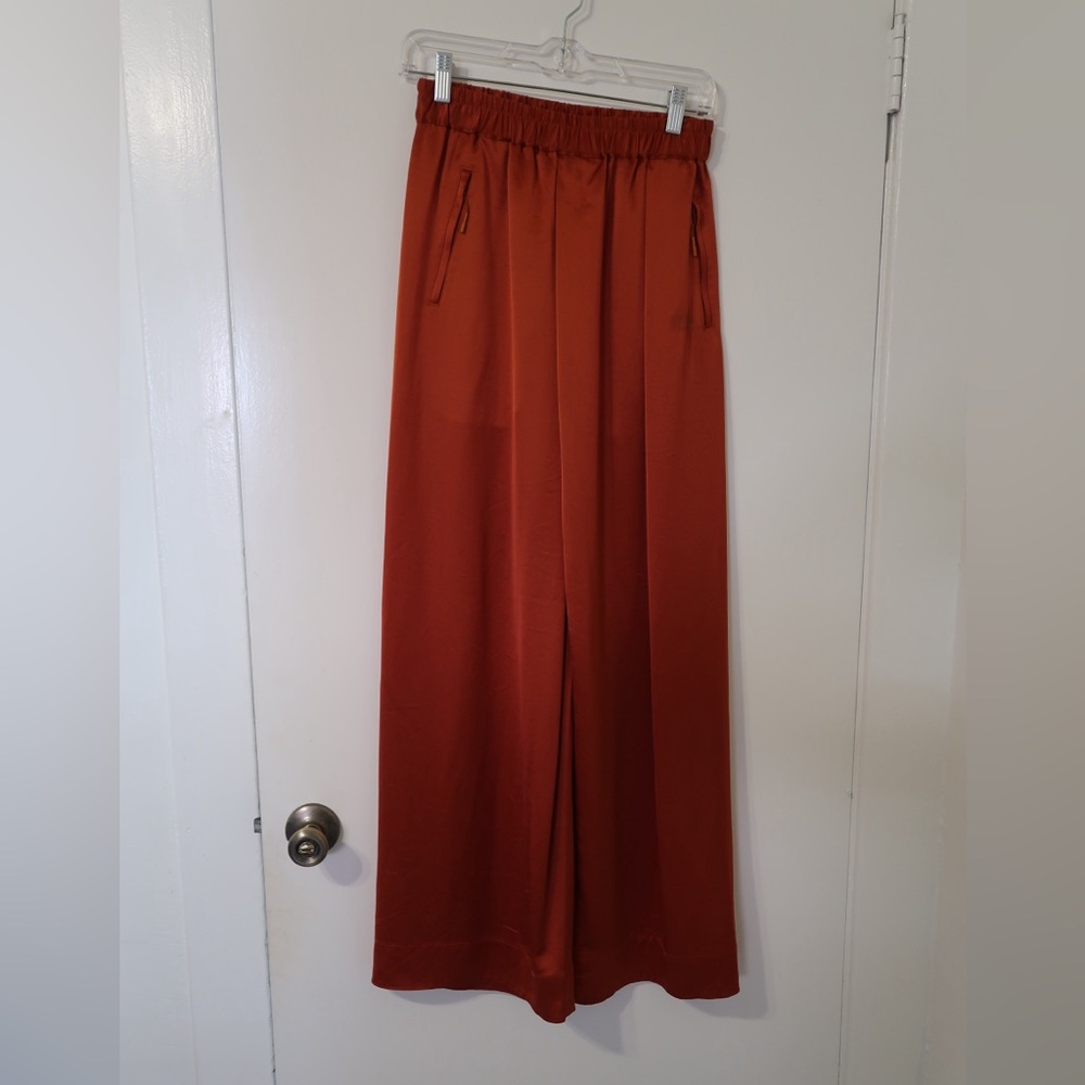 Y-3 wide leg silk trousers in copper